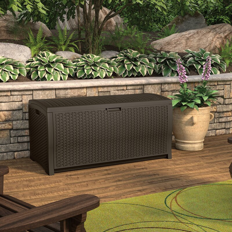 Brown Java Wicker Outdoor 99 Gallon Resin Deck Box 7301