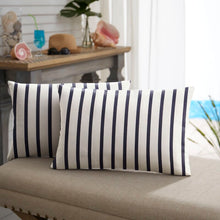 Load image into Gallery viewer, 14&quot; H x 24&quot; W White/Indigo  m Stripe Outdoor Rectangular Sunbrella Pillow Cover &amp; Insert (Set of 2) 1862AH/GL
