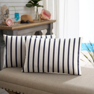 14" H x 24" W White/Indigo  m Stripe Outdoor Rectangular Sunbrella Pillow Cover & Insert (Set of 2) 1862AH/GL