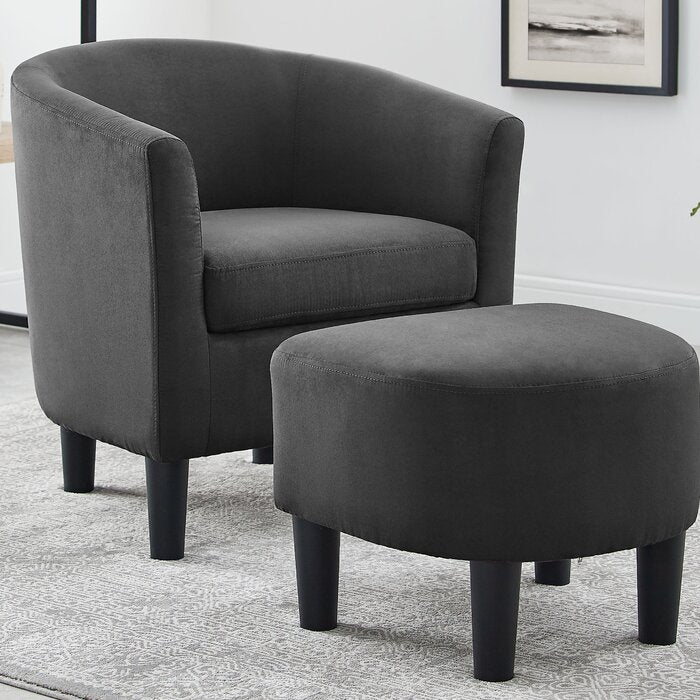 Jazouli Linen Barrel Chair and Ottoman AP436