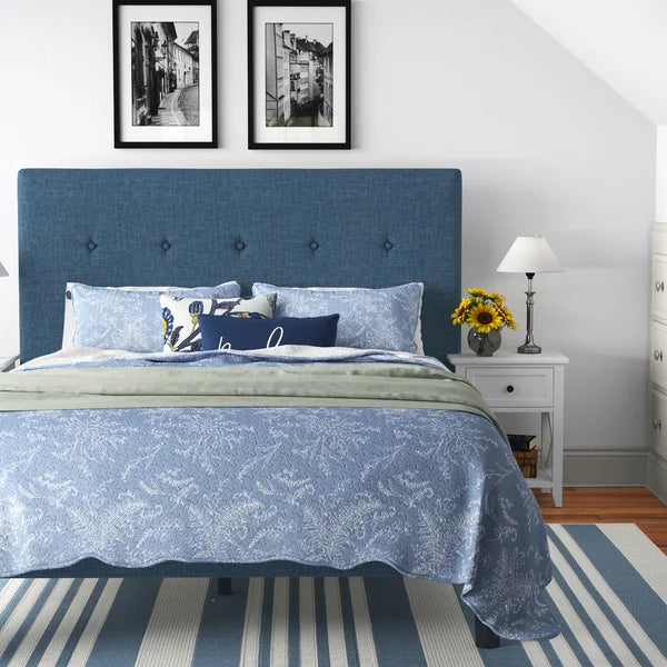 Queen Jed Tufted Upholstered Low Profile Platform Bed