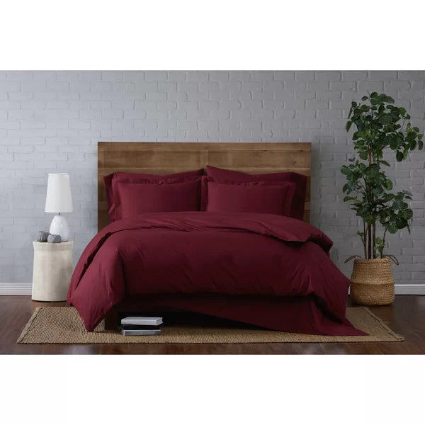 King Duvet Cover + 2 Shams Burgundy Jedediah Standard Cotton 200 TC Duvet Cover Set