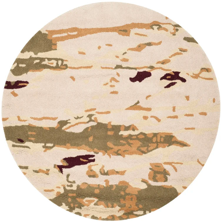 Jefferson Abstract Handmade Tufted Wool Area Rug in Beige/Green, Round 5'