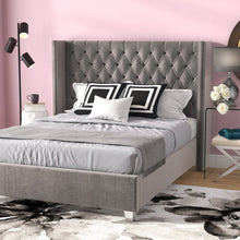Load image into Gallery viewer, Jennie Solid Wood Tufted Upholstered  *HEADBOARD ONLY* Queen, Gray #2436HW

