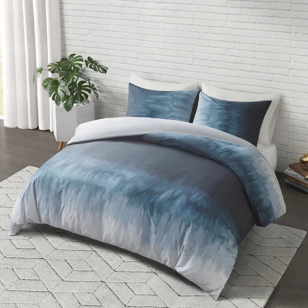 King/Cal King Duvet Cover + 2 King Shams Jessa Blue Standard Cotton 3 Piece Duvet Cover Set