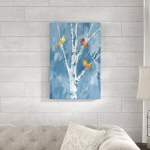 Load image into Gallery viewer, 30&quot; H x 20&quot; W x 1.25&quot; D Jewel Birds In Trees Blue - Print on Canvas
