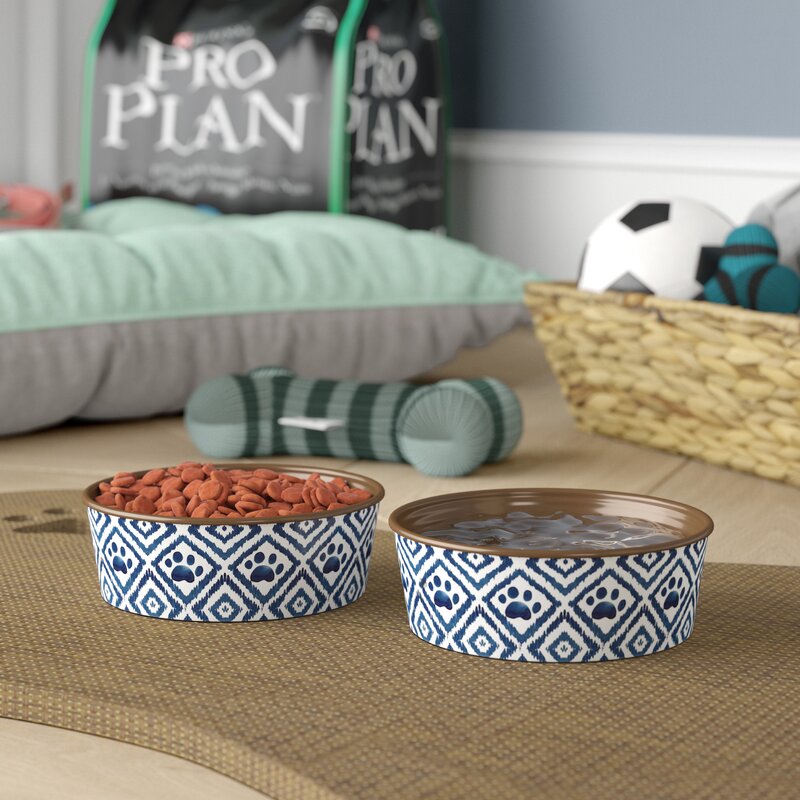 Indigo Jojo Paw Ikat Melamine Pet Bowl  (Set of 2) 7256