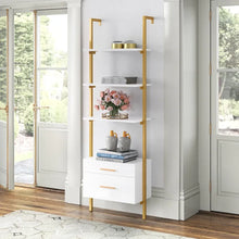 Load image into Gallery viewer, White/Gold Jonathon 73&#39;&#39; H x 24&#39;&#39; W Iron Ladder Bookcase
