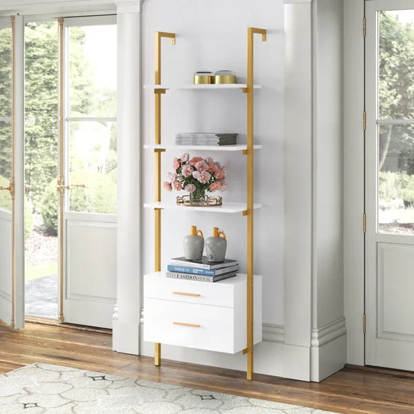 White/Gold Jonathon 73'' H x 24'' W Iron Ladder Bookcase
