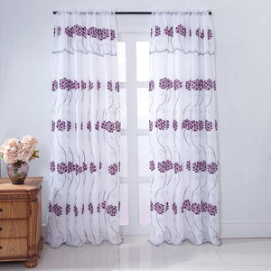 Josiah Sapphire Embroidered Floral Rod Pocket Single Curtain Panel - Set of 2 (ND170)