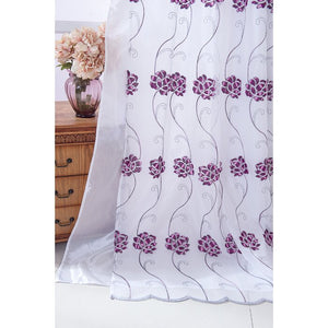 Josiah Sapphire Embroidered Floral Rod Pocket Single Curtain Panel - Set of 2 (ND170)