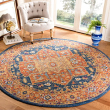 Load image into Gallery viewer, Juanito Oriental Area Rug in Blue/Orange, Round 6&#39;7&quot;
