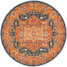 Load image into Gallery viewer, Juanito Oriental Area Rug in Blue/Orange, Round 6&#39;7&quot;
