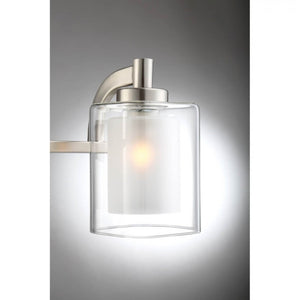 5- Light Vanity Light In Brushed Nickel With Outer Clear Glass And Heavy Sand Blast Inner Glass #9392