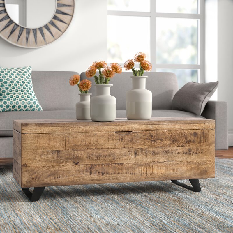 Kace Solid Wood Lift Top Sled Coffee Table with Storage 6964RR-OB