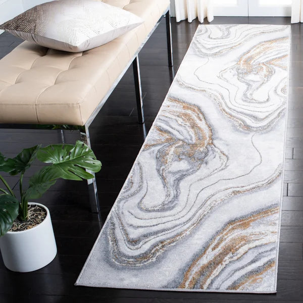 Katelin Abstract Area Rug in Gray/Gold/White 2'2