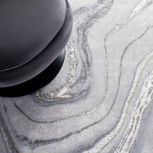 Load image into Gallery viewer, Katelin Power Loom Performance Gray/Gold/White Rug, Round 10&#39;
