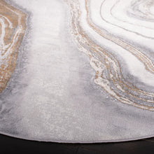 Load image into Gallery viewer, Katelin Power Loom Performance Gray/Gold/White Rug, Round 10&#39;
