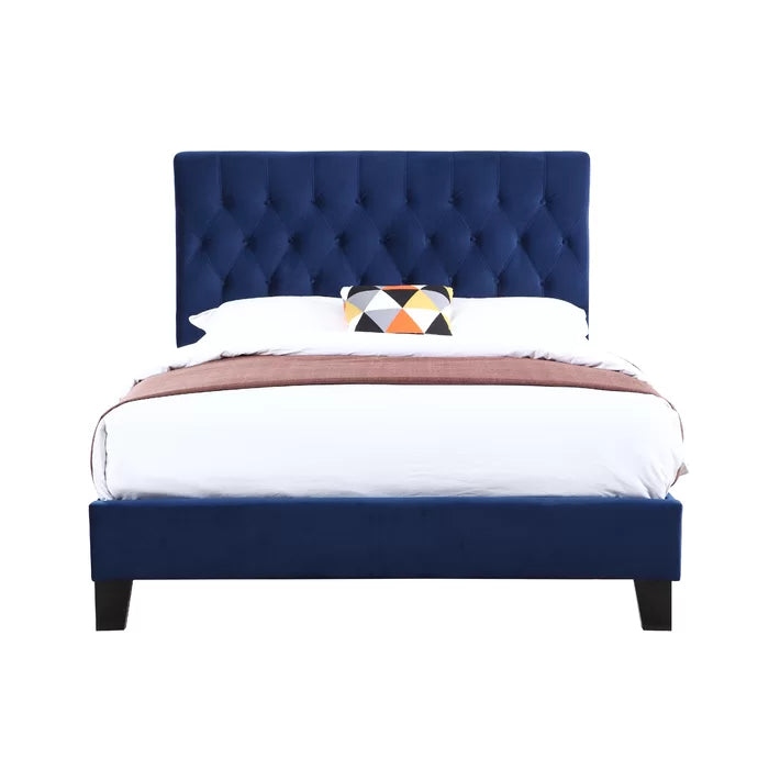 Navy Blue Kayden Tufted Upholstered Low Profile Standard Bed