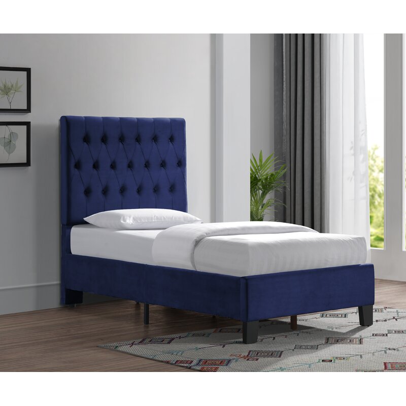 Navy Kayden Tufted Upholstered Low Profile Standard Bed, Twin
