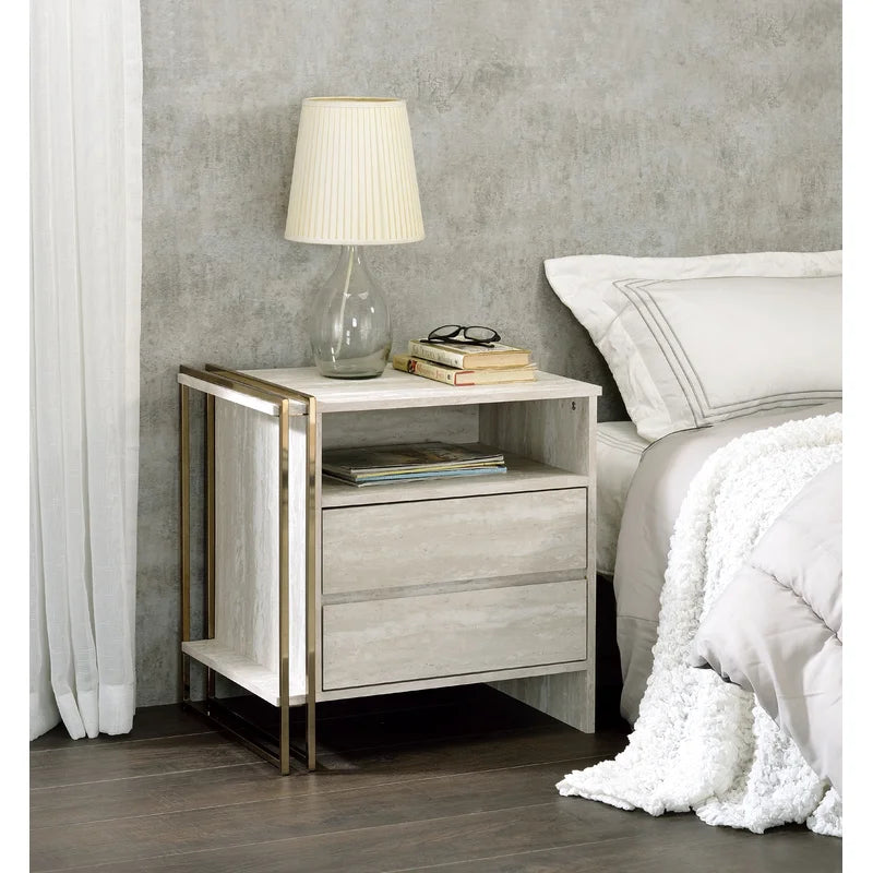 Kazbek 24'' Tall 2 - Drawer Nightstand in Antique White/Gold