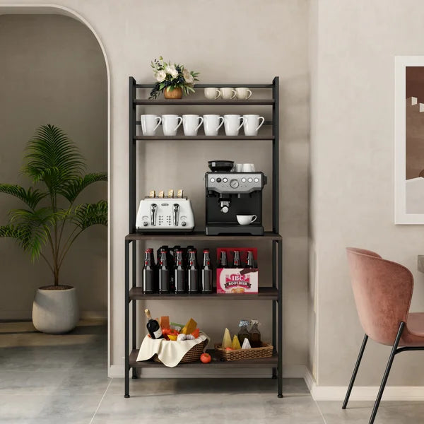 Dark Brown Kedarious 31.5'' Wood Standard Baker's Rack with Microwave Compatibility