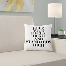 Load image into Gallery viewer, 14&quot; x 14&quot; White Keep Your Heels Head Standards High Serif Throw Pillow 2403AH/GL
