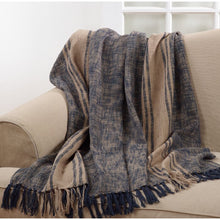 Load image into Gallery viewer, Keiko Tassel 100% Cotton Navy Blue Striped Throw Blanket (1274ND)

