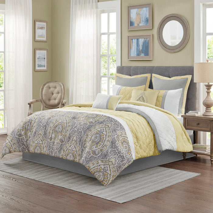 King Comforter + 7 Additional Pieces Yellow Keller 8 Piece Comforter Set
