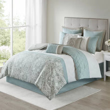 Load image into Gallery viewer, Cal. King Comforter + 7 Additional Pieces Seafoam Keller Microfiber Reversible Traditional 8 Piece Comforter Set
