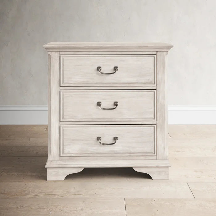 Kelton 30'' Tall 3 - Drawer Nightstand in Antique White/Heavy Wire Brush
