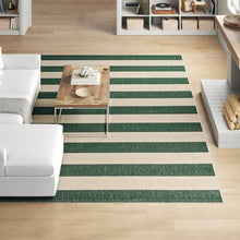 Load image into Gallery viewer, Kempston Striped Indoor / Outdoor Area Rug in Beige/Dark Green, Rectangle 9&#39; x 12&#39;
