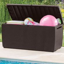 Load image into Gallery viewer, Keter Capri 80 Gallons Gallon Water Resistant Resin Lockable Deck Box with Wheels in Brown
