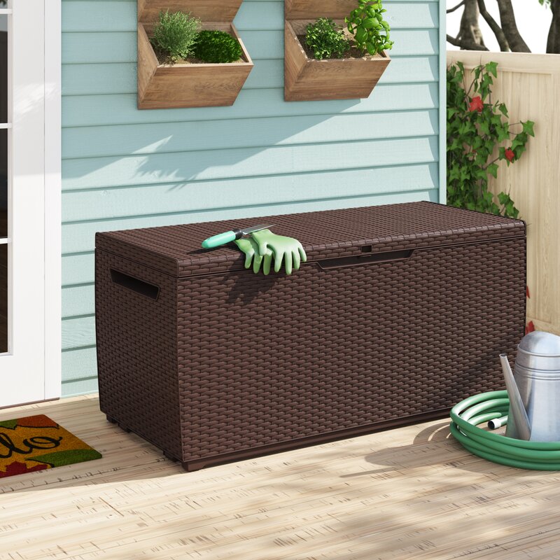 Keter Capri 80 Gallons Gallon Water Resistant Resin Lockable Deck Box with Wheels in Brown 6825RR