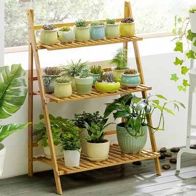 Natural Wood Ketron Rectangular Multi-Tiered Plant Stand 597CDR