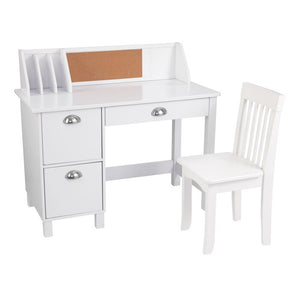 White Kids 35.75" Writing Desk with Hutch and Chair Set