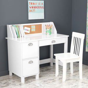 White Kids 35.75" Writing Desk with Hutch and Chair Set