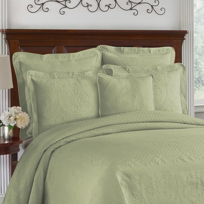 Queen Sage Charles Matelasse Organic 100% Cotton Coverlet