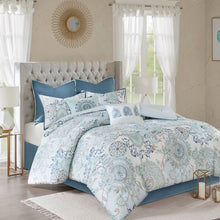 Load image into Gallery viewer, Queen Blue Kinsley Reversible Comforter Set 2211
