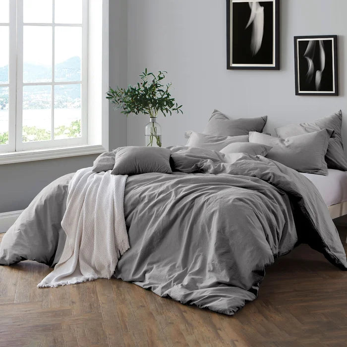 King/Cal. King Duvet Cover + 2 Shams Ash Gray Kirkus 100% Cotton Duvet Cover Set