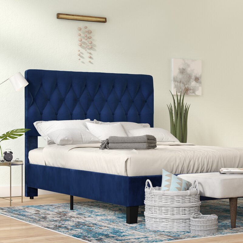 Queen Navy Kirtley Tufted Upholstered Low Profile Standard Bed MRM1392