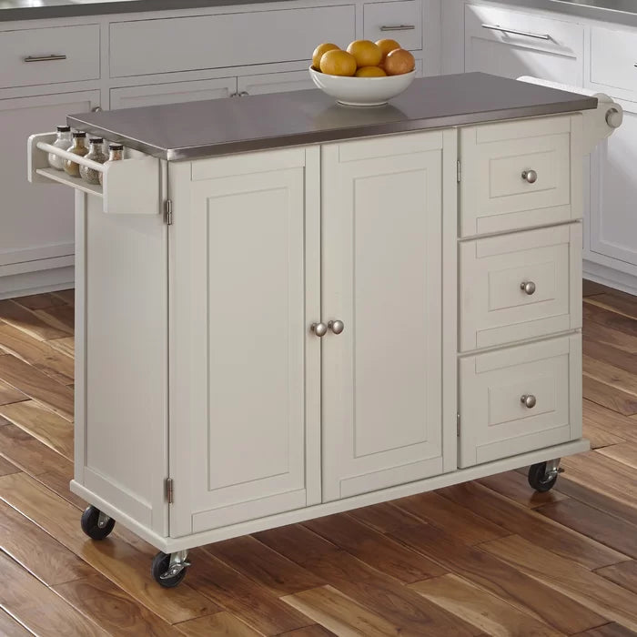 Kuhnhenn 53.5'' Wide Rolling Kitchen Cart with Stainless Steel Top