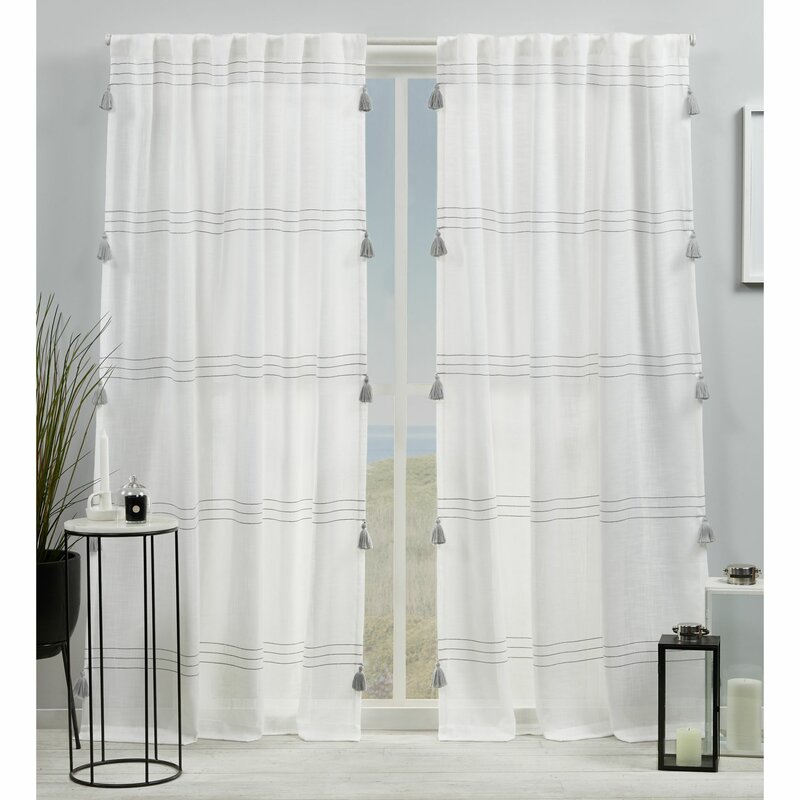 Kumsal Striped Semi Sheer Rod Pocket Curtain Panels (Set of 2)