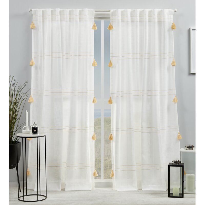 Kumsal Striped Semi Sheer Rod Pocket Curtain Panels (Set of 2) 2376AH/GL