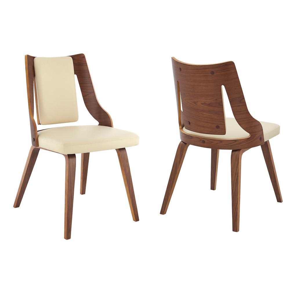 Aniston Bent Wood/Faux Leather 100% Polyurethane Dining Chair - Walnut/Cream - 19in, (Set of 2)
