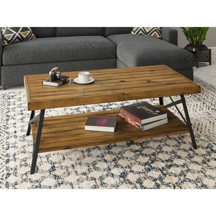 Natural Pine Brown Laguna Solid Wood 4 Legs Coffee Table with Storage
