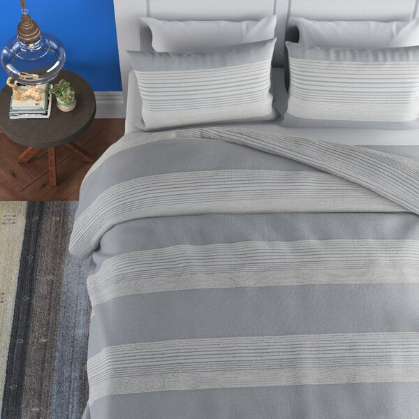 Lakefield Striped 100% Cotton 3 Piece Comforter Set White King(2802RR)