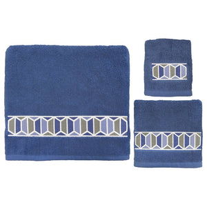 Blue Lamendola Hexagon Border 3 Piece 100% Cotton Towel Set GL485