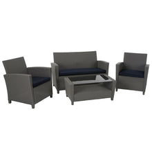 Load image into Gallery viewer, Gray/Navy Lancashire 4 Piece Rattan Sofa Seating Group with Cushions 7298
