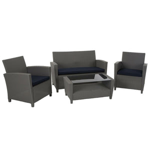 Gray/Navy Lancashire 4 Piece Rattan Sofa Seating Group with Cushions 7298